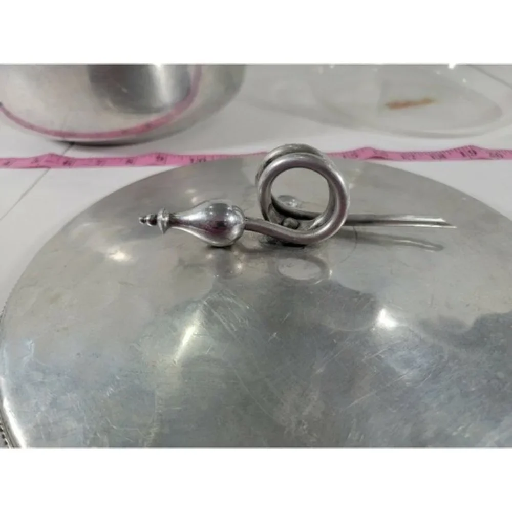 1950s Hand Hammered‎ Aluminum Casserole Server with Pyrex Bowl Glass Insert
